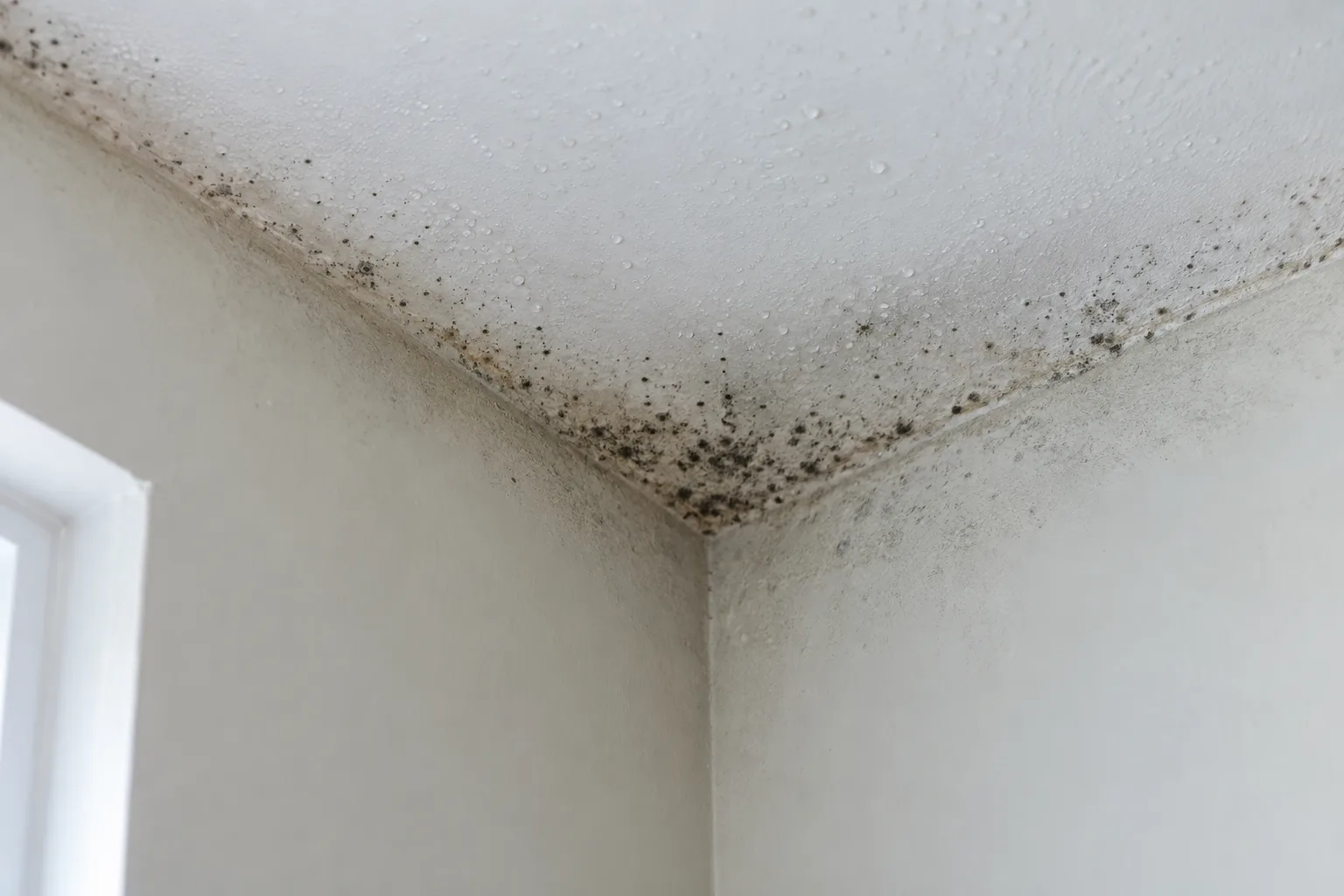 Illustrative mould speckles at a ceiling corner